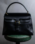 "GUCCI" Double flap design grained leather one-handle bag