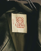 -SPECIAL- “LOEWE” 80’s-90’s Gold buttoned olive leather double-breasted tailored jacket