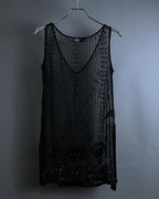 "RRL Ralph Lauren" Sequined beaded plant motif tulle sleeveless dress