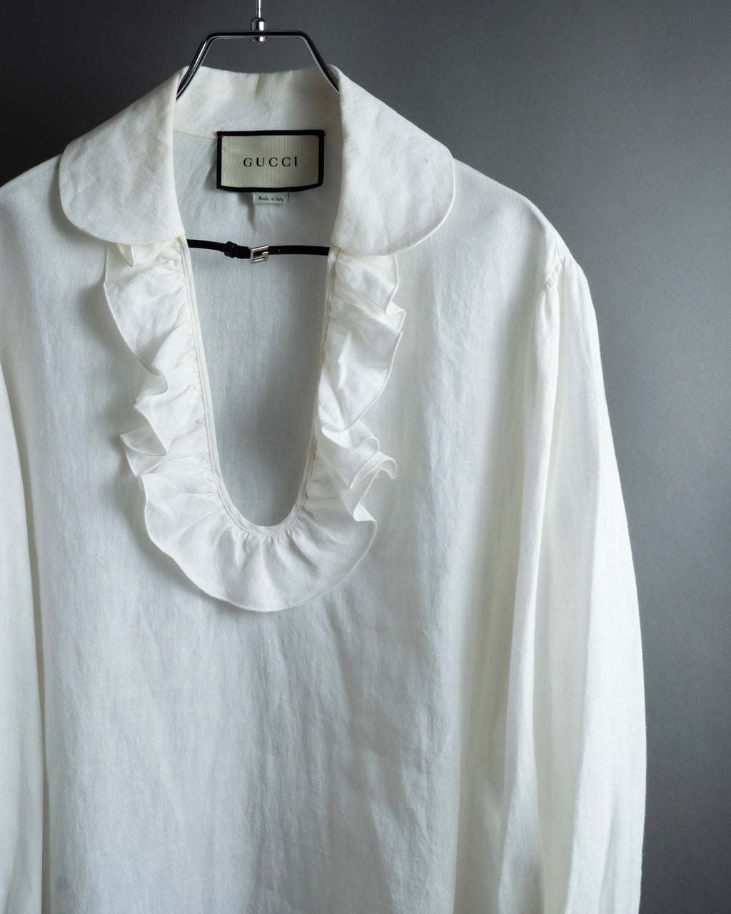 "GUCCI" Michele period ruffle round collar linen pullover shirt