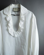 "GUCCI" Michele period ruffle round collar linen pullover shirt