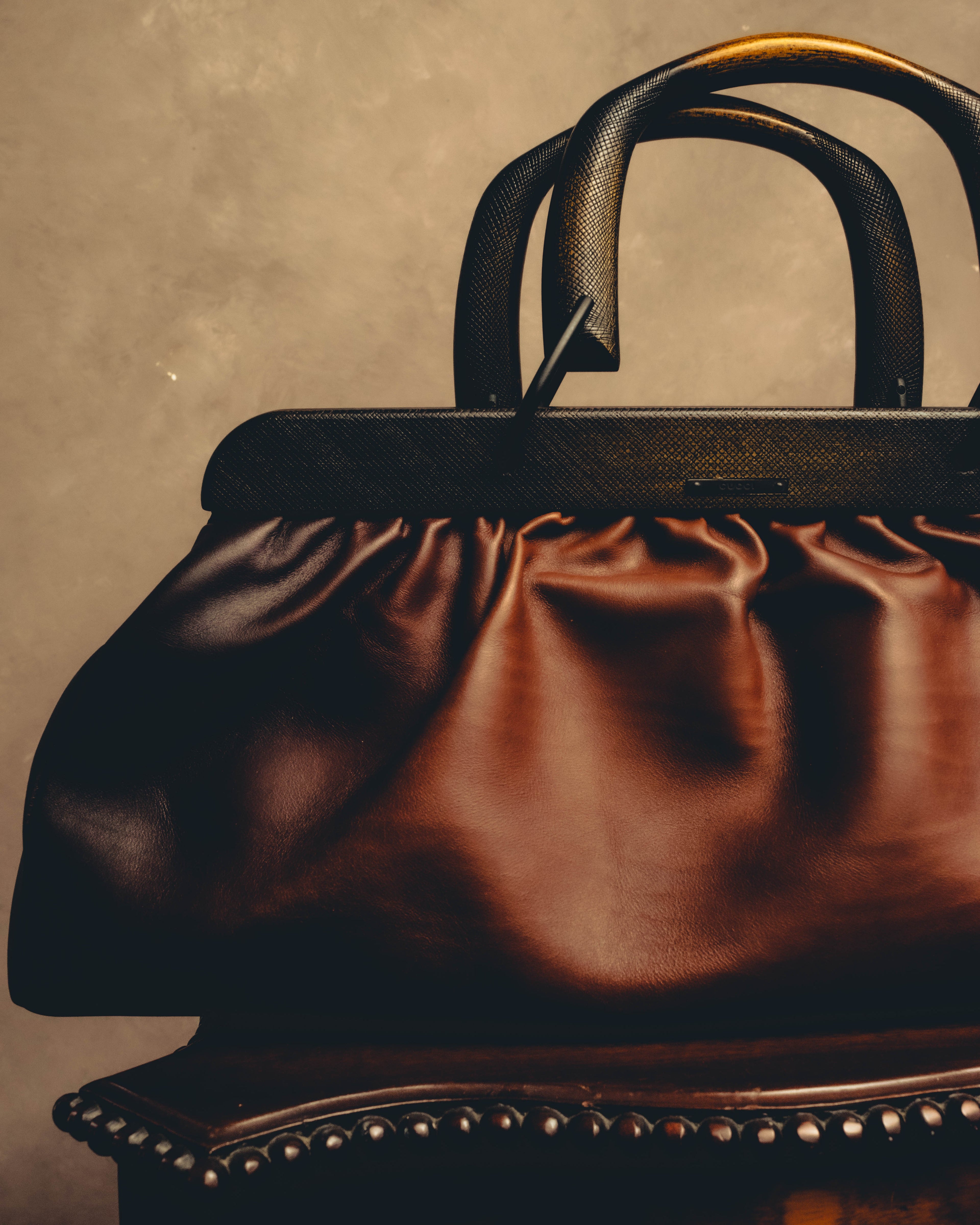 -SPECIAL- "GUCCI" 90's-00's Gathered leather top handle handbag