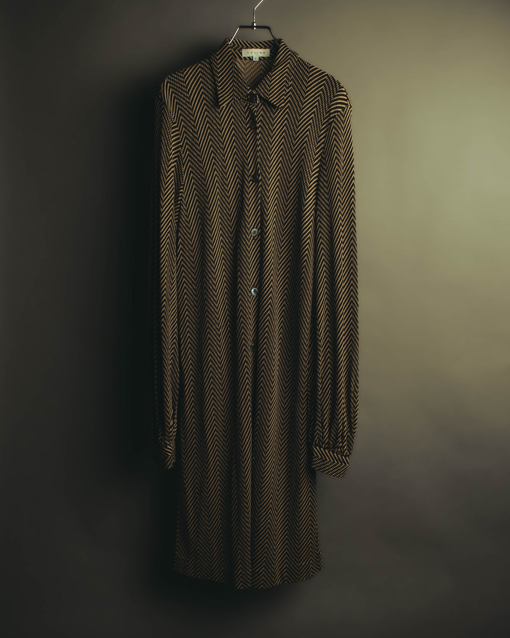 “CELINE” 90’s-00’s Chevron patterned long shirt dress