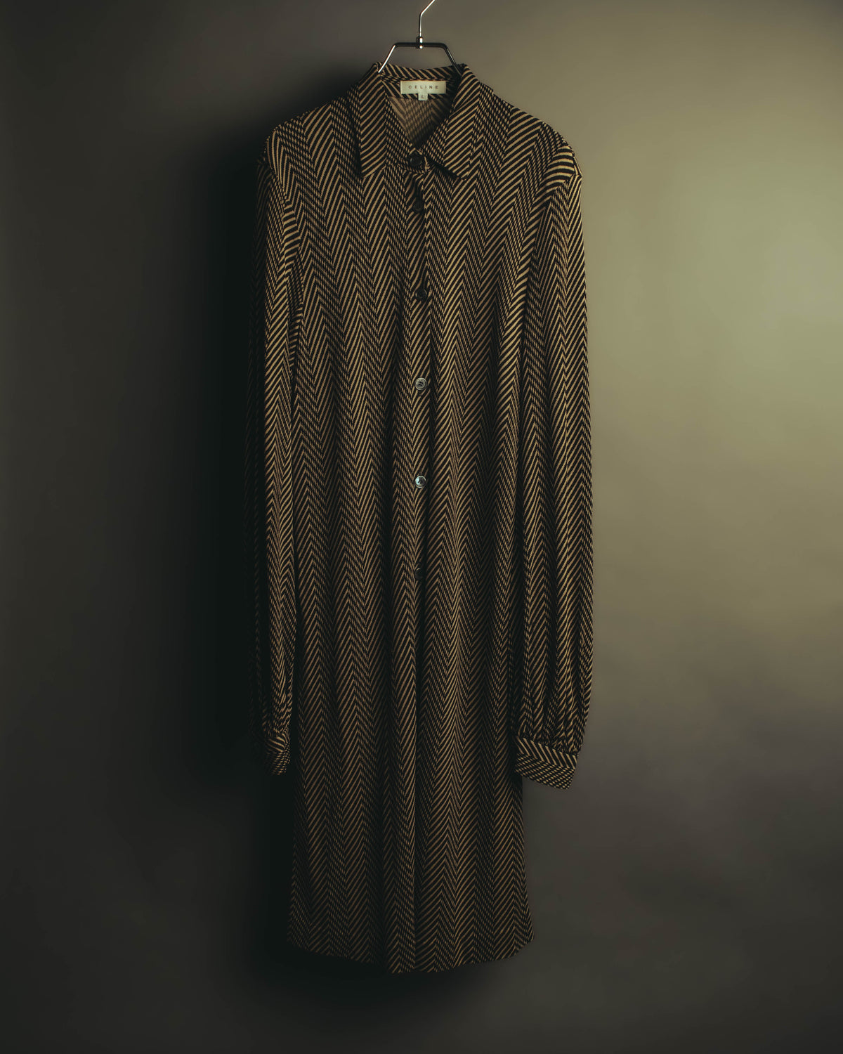 “CELINE” 90’s-00’s Chevron patterned long shirt dress