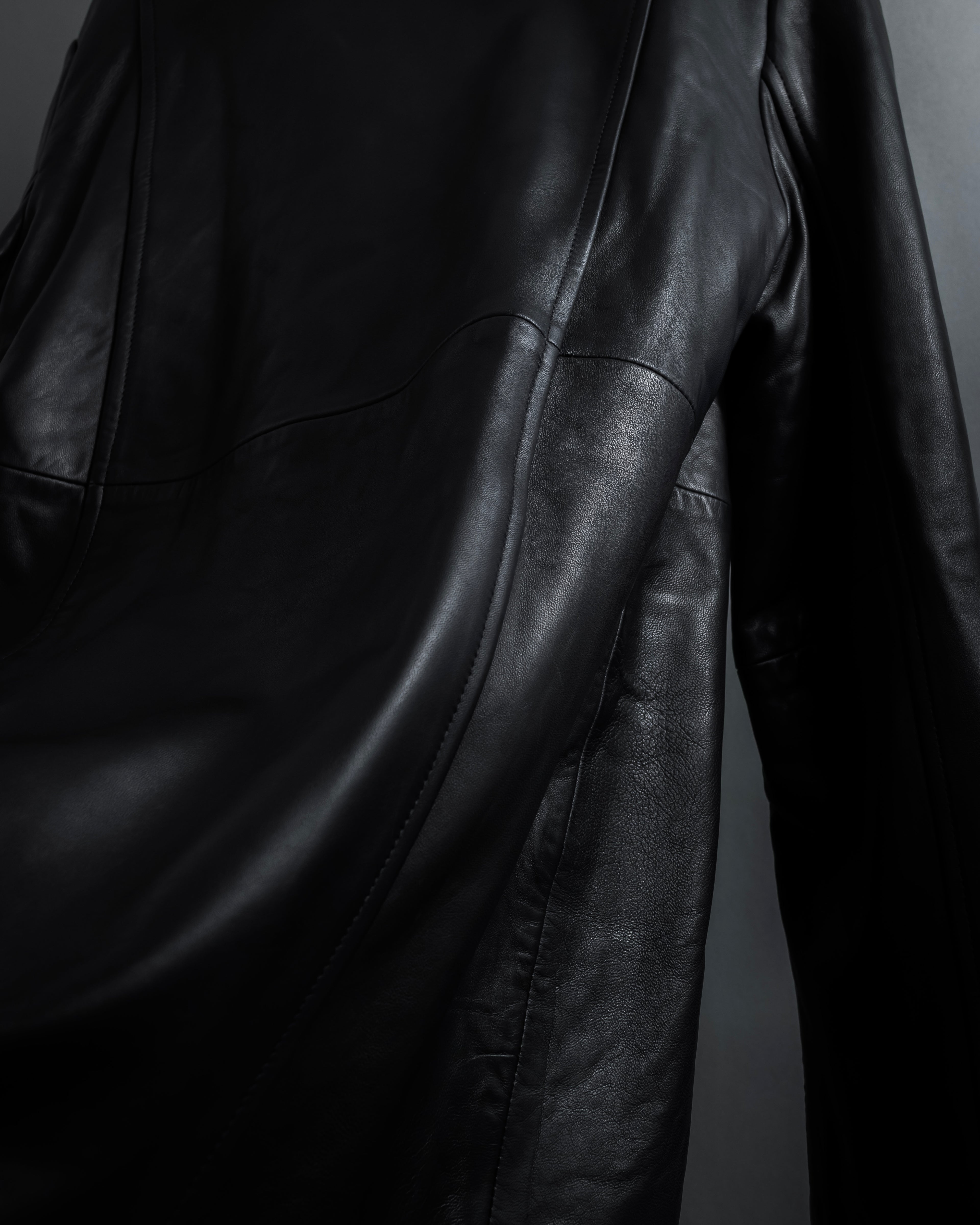 "COACH" Double-breasted panel work design leather coat