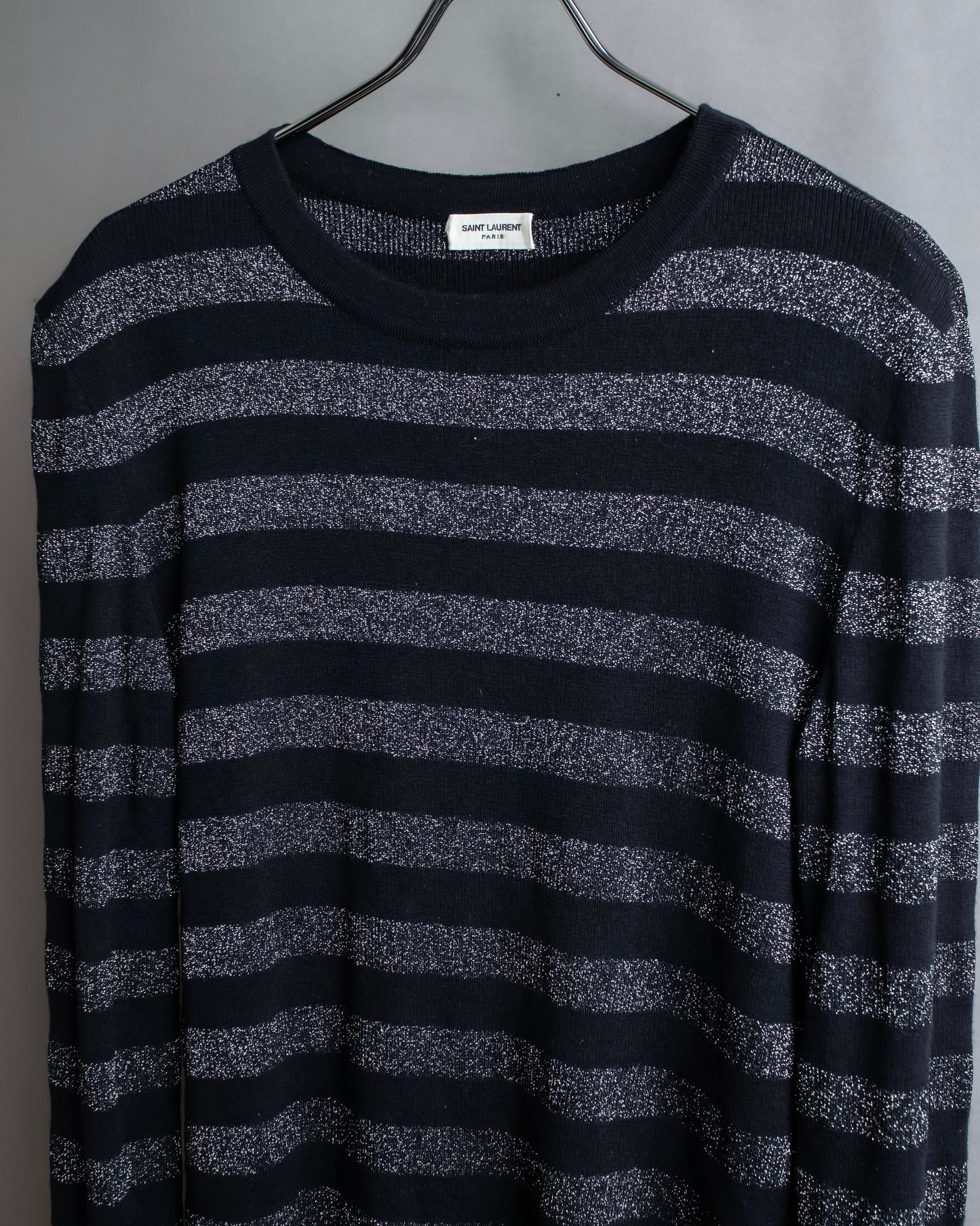 "Saint Laurent Paris" Glittery border pattern relaxed knit