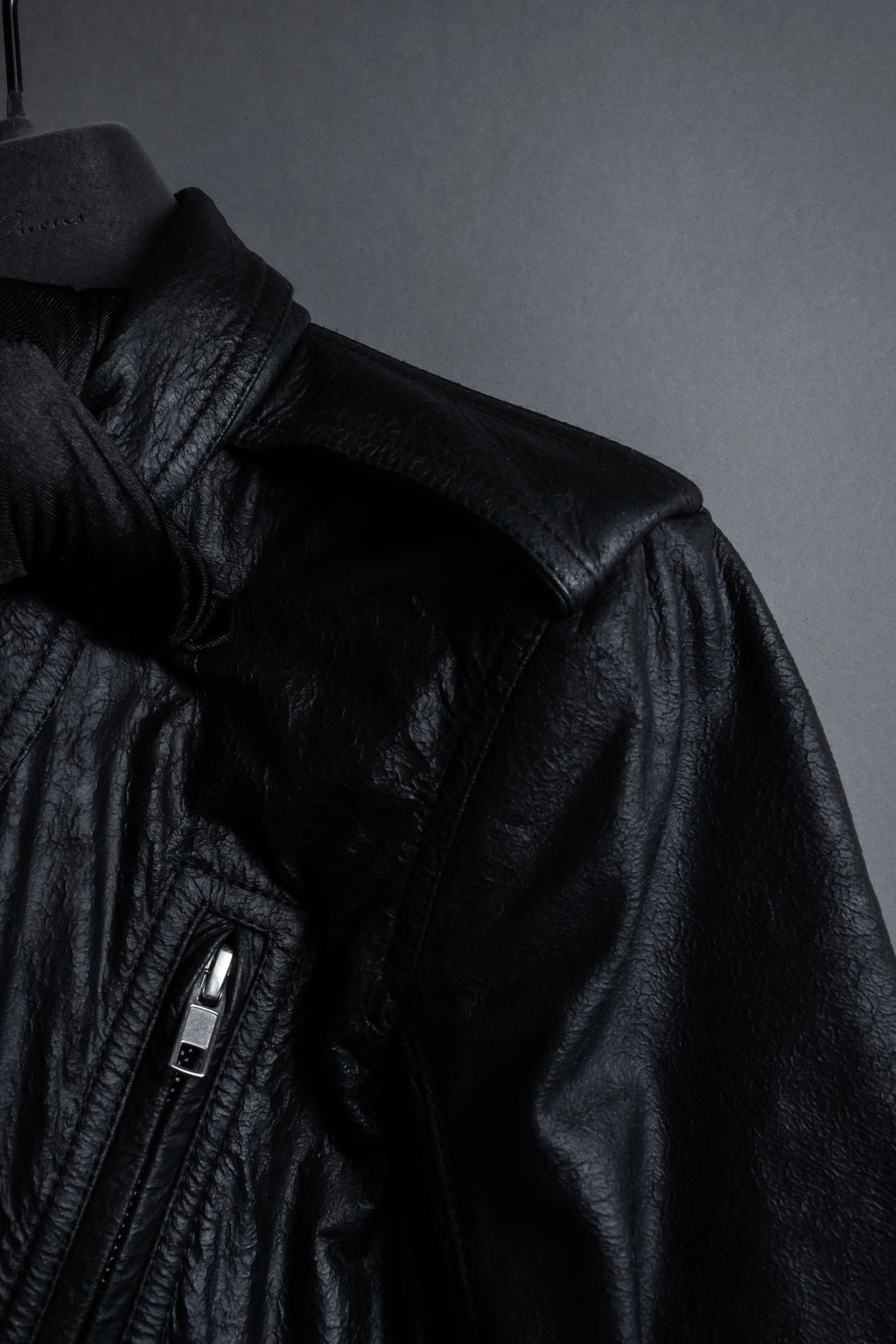 -SPECIAL- "Rick Owens" 15AW Beautiful wrinkles front zip leather jacket