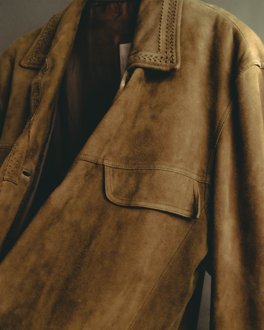 -SPECIAL- “LOEWE” 70’s-80’s Perforated trim suede long jacket