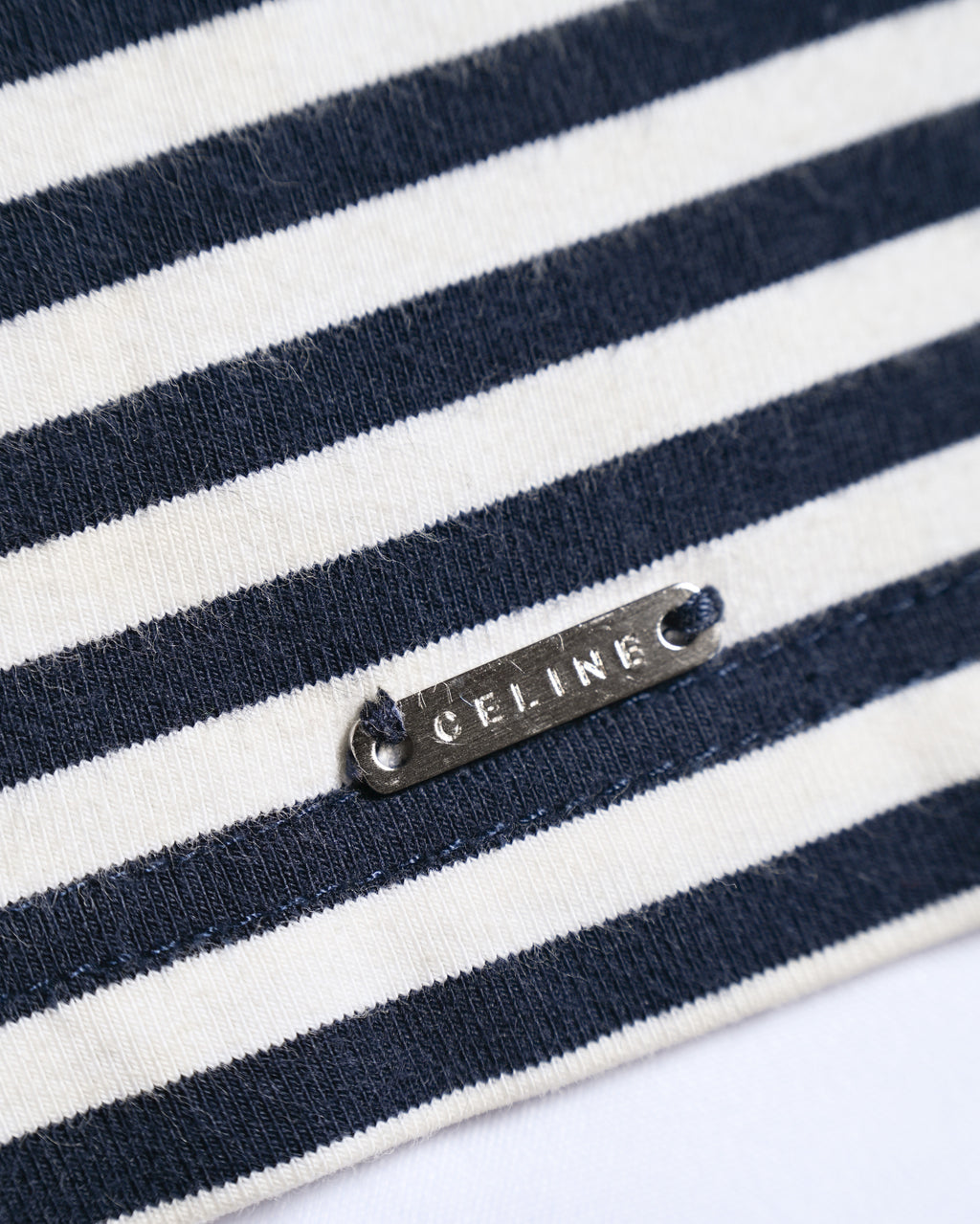 CÉLINE/ Classical Tight Fit Crew Neck Striped Top Navy × White