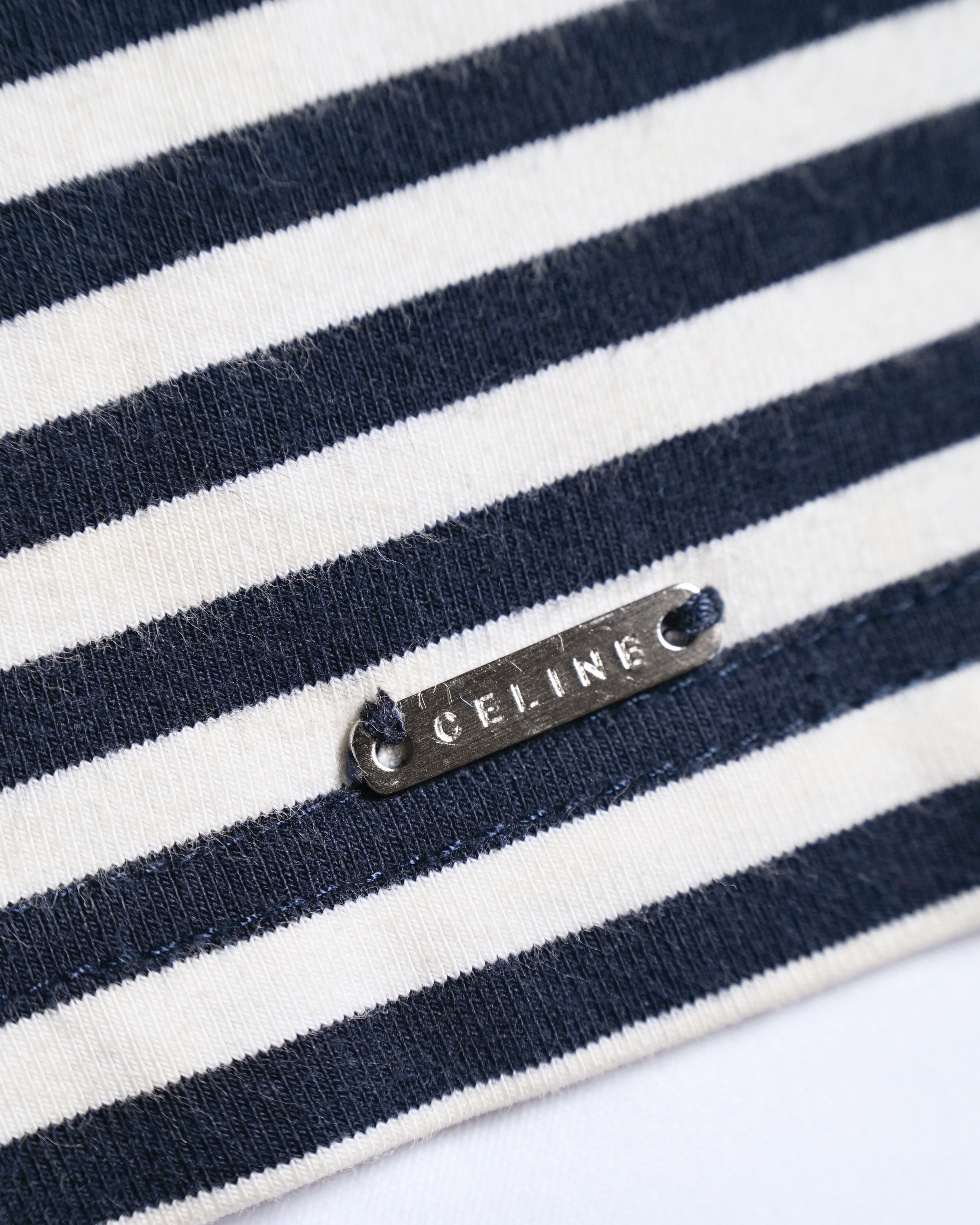 CÉLINE/ Classical Tight Fit Crew Neck Striped Top Navy × White