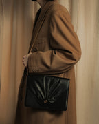 "Christian Dior" 70's-80's Radial drape design gold chain leather shoulder bag