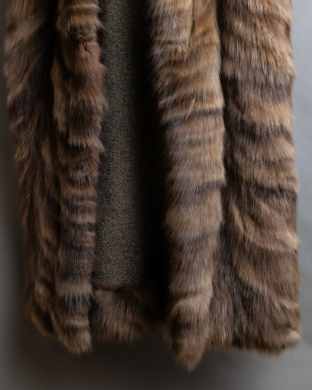Vintage cashmere knit fur dogged reversible long gilet