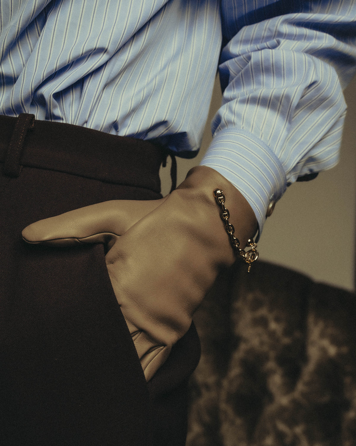 -SPECIAL- "Hermès" 20's Luxurious chain detailed lambskin leather gloves