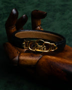 "CELINE" Horse-drawn carriage motif buckle leather bracelet