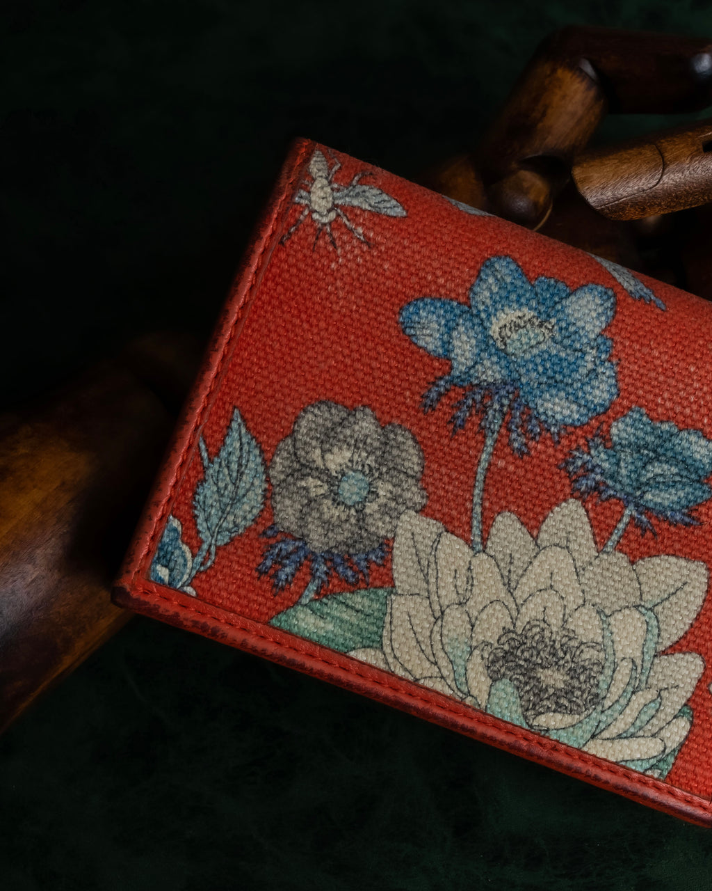 "GUCCI" Botanical pattern double G motif leather bifold wallet