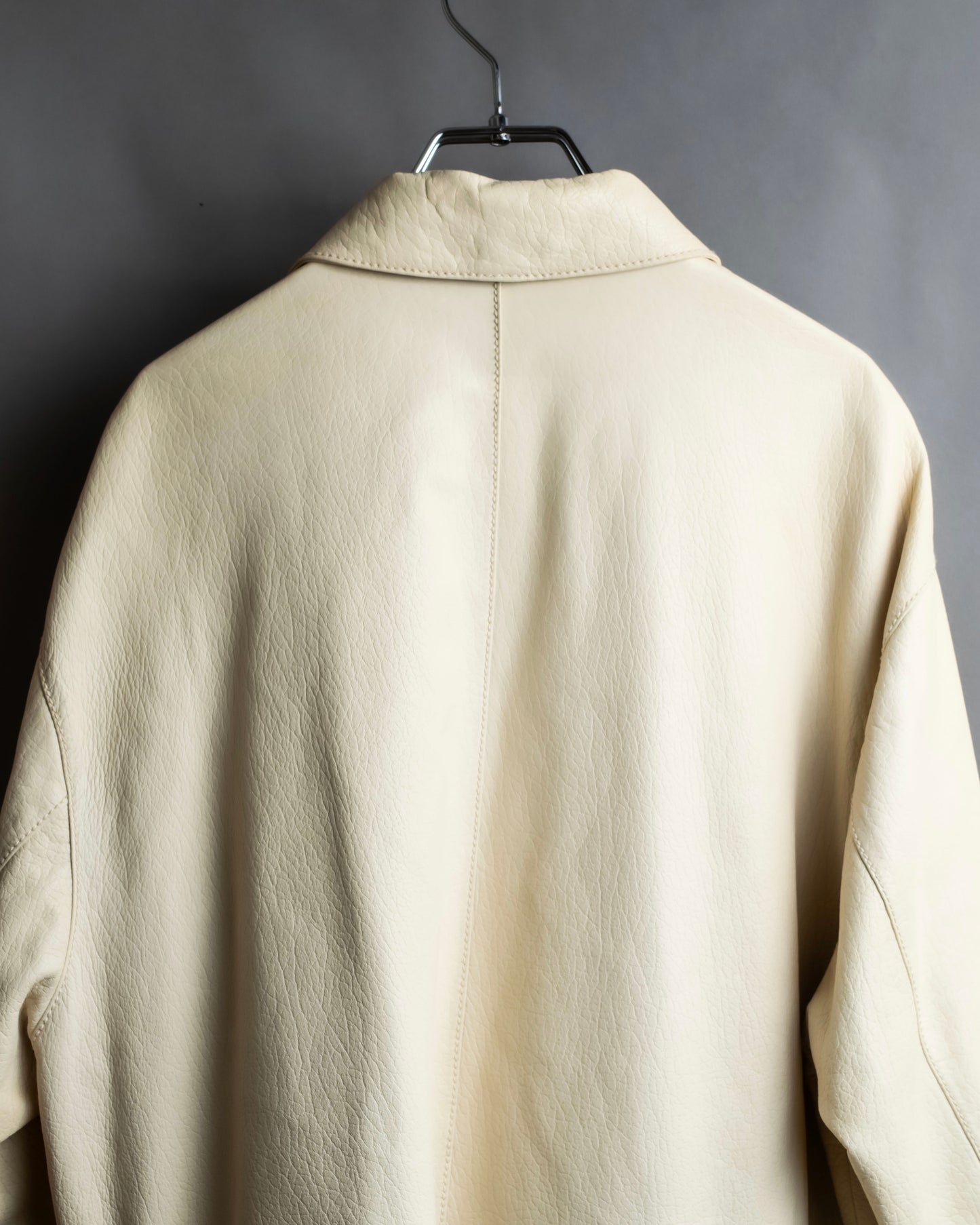 "LOEWE" 100% real leather off white color double zipper mid length coat