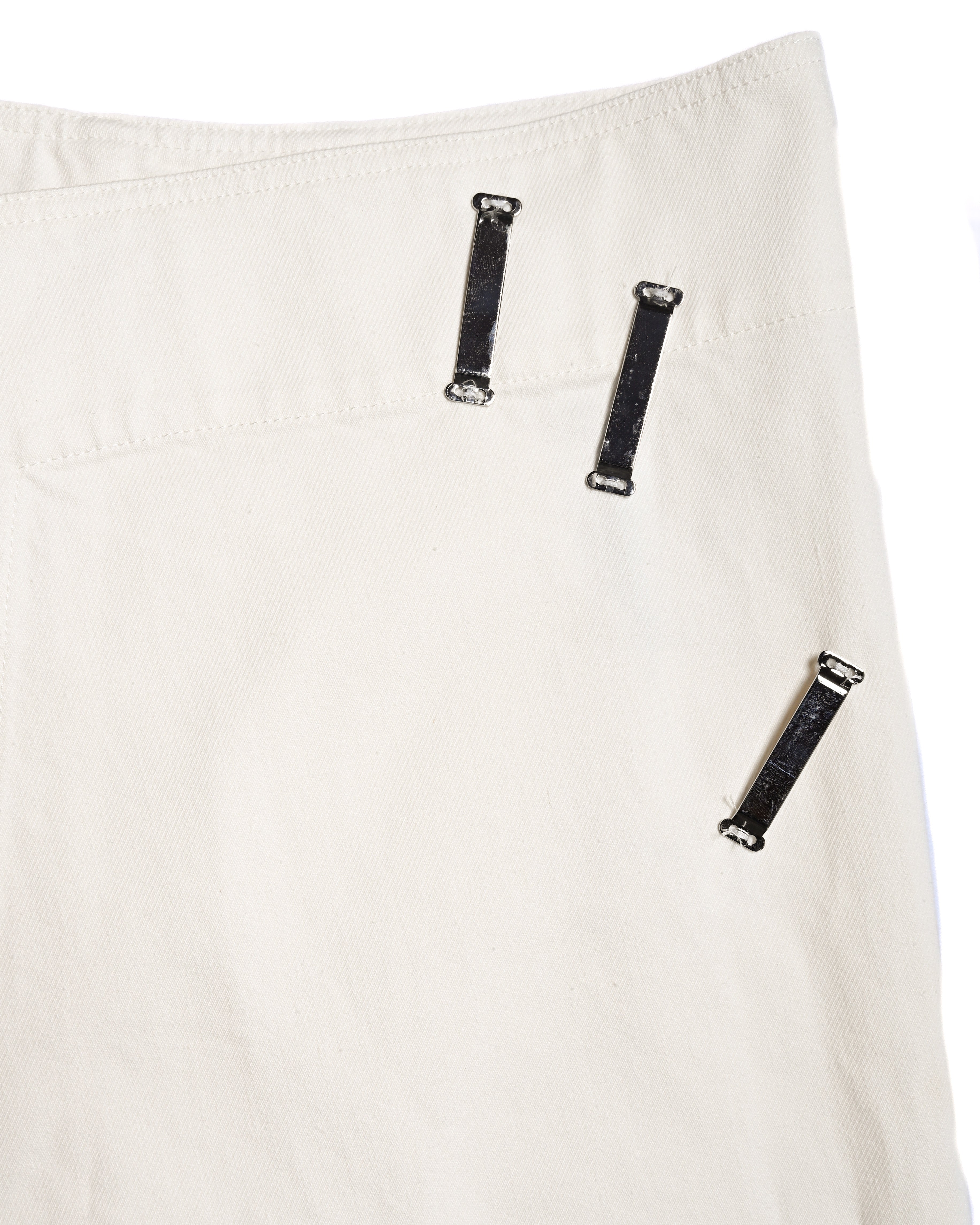 CÉLINE by Phoebe Philo/ Metal Hook Detail Denim Wrap Skirt White