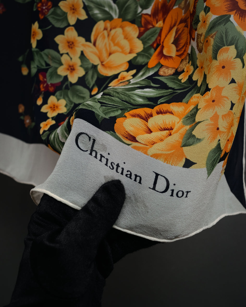 “Christian Dior” 80’s–90’s Botanical silk floral scarf