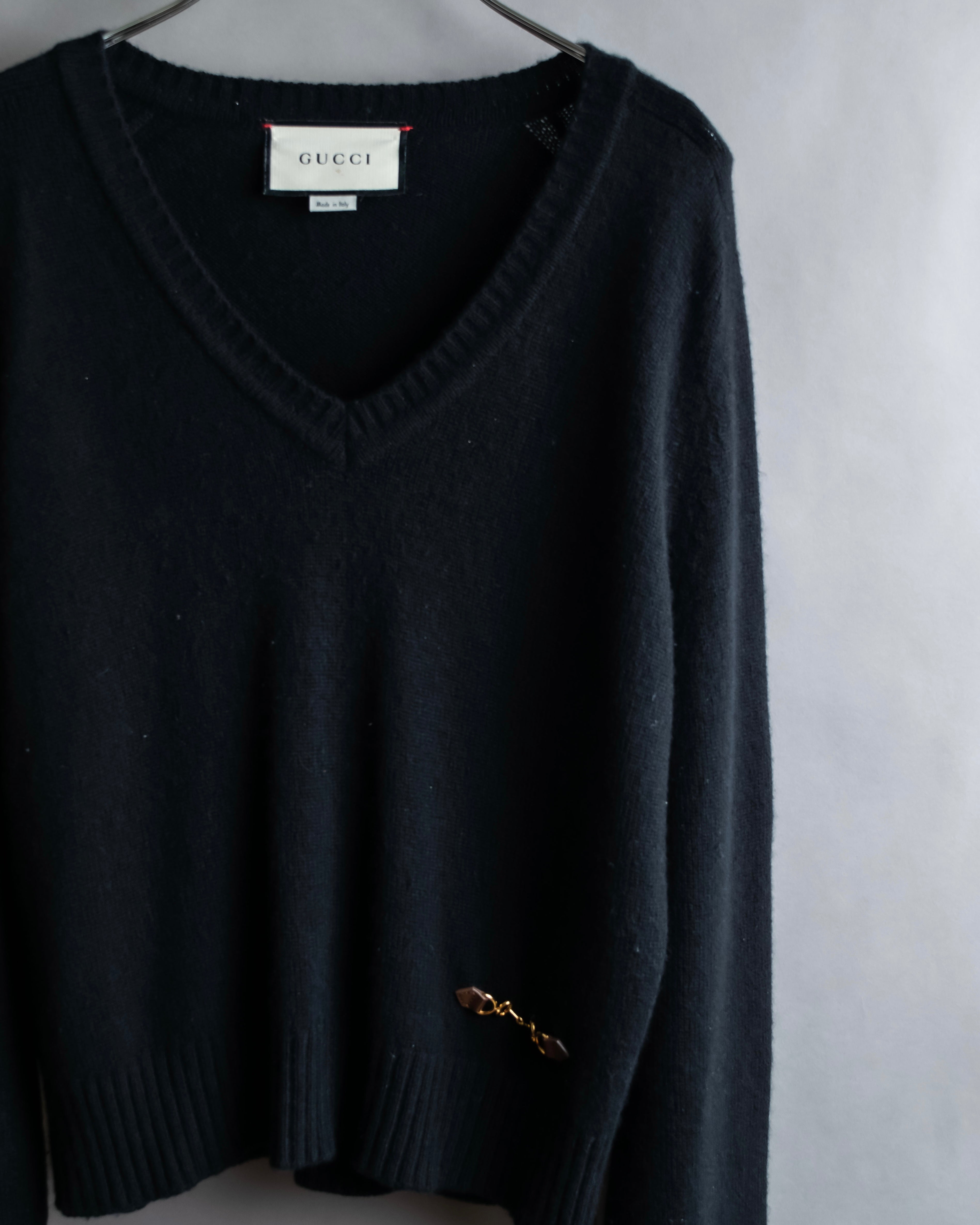 "GUCCI" Horsebit design V-neck cashmere knit