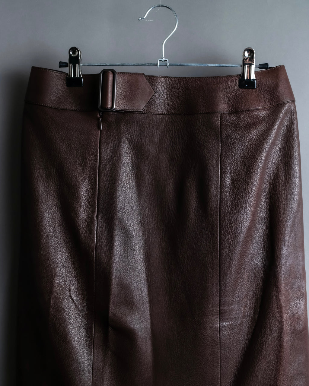 "Hermes by Gaultier" Round Pocket Wine Red Leather Skirt
