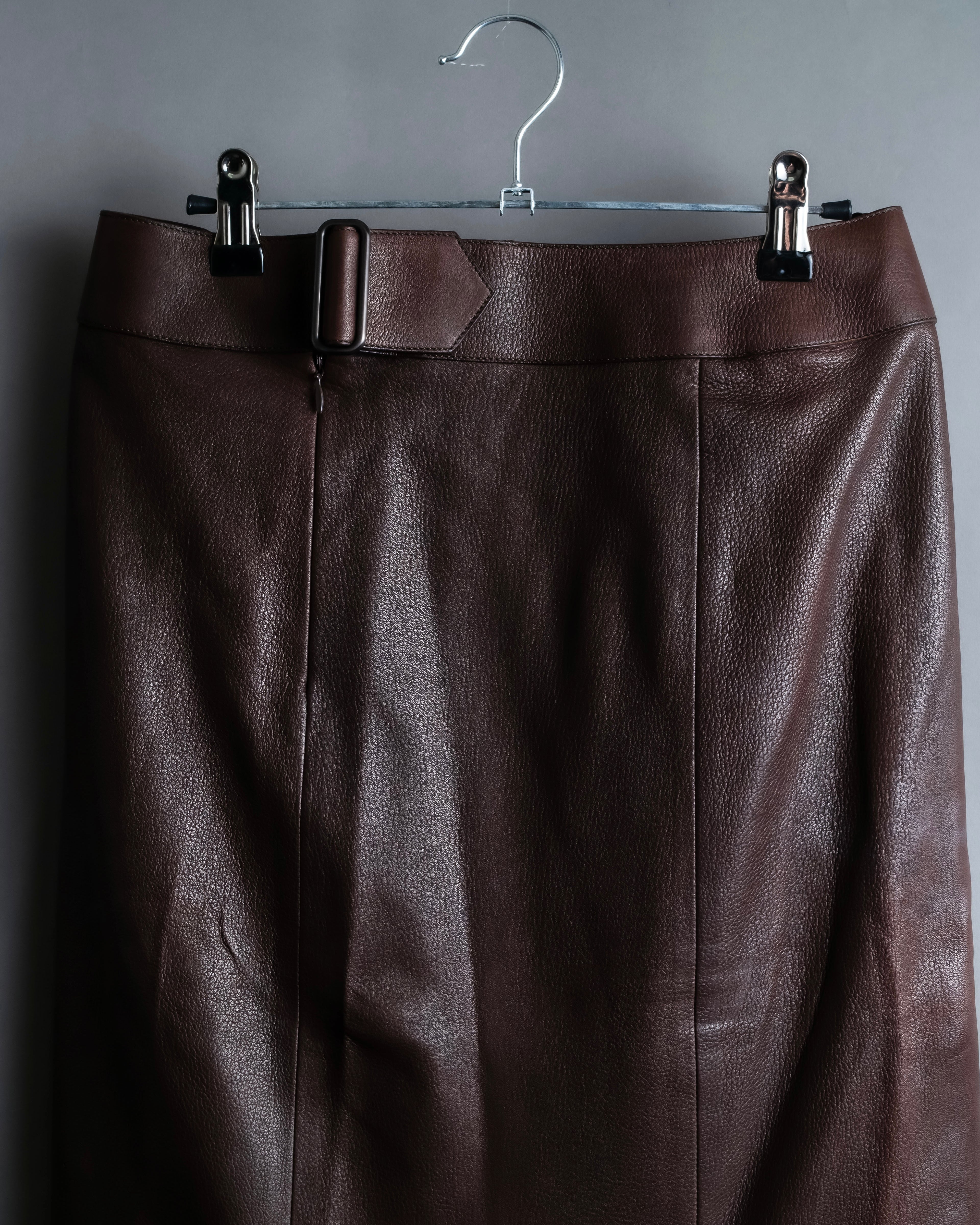 "Hermes by Gaultier" Round Pocket Wine Red Leather Skirt