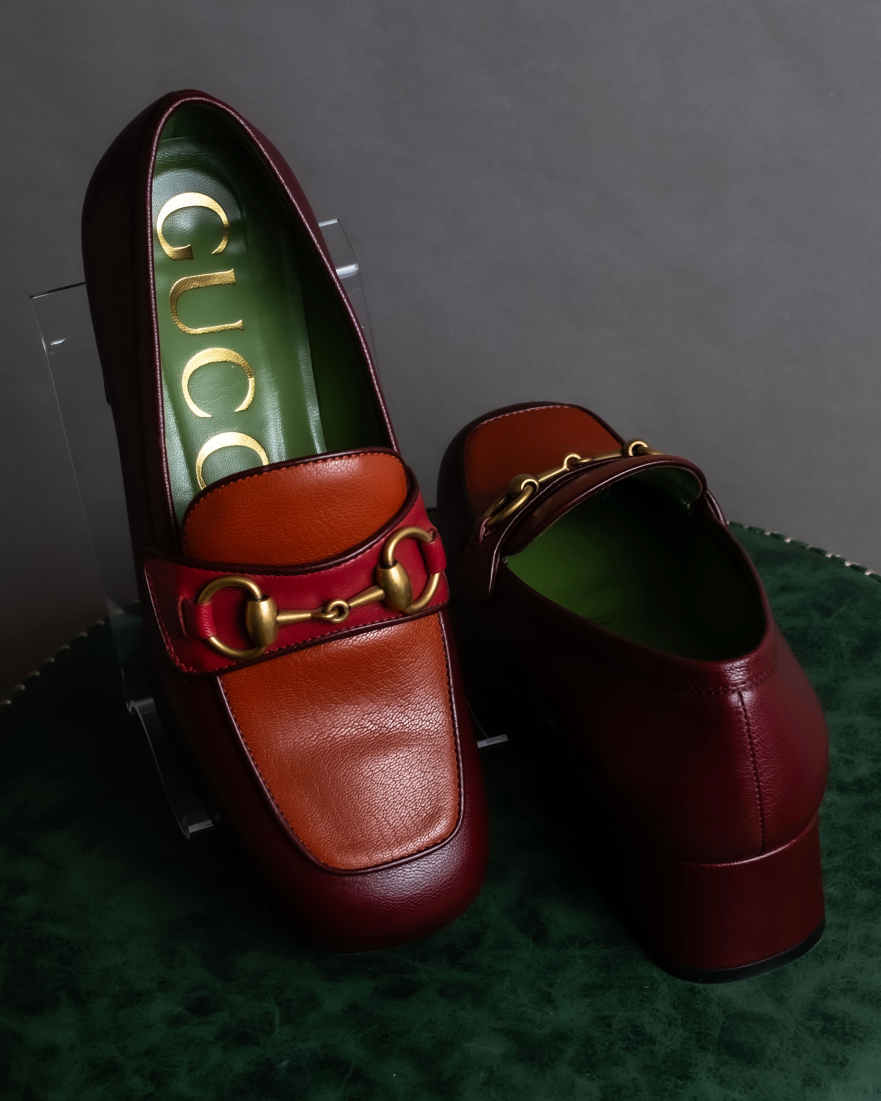 "GUCCI" Multicolor horsebit design heeled loafers