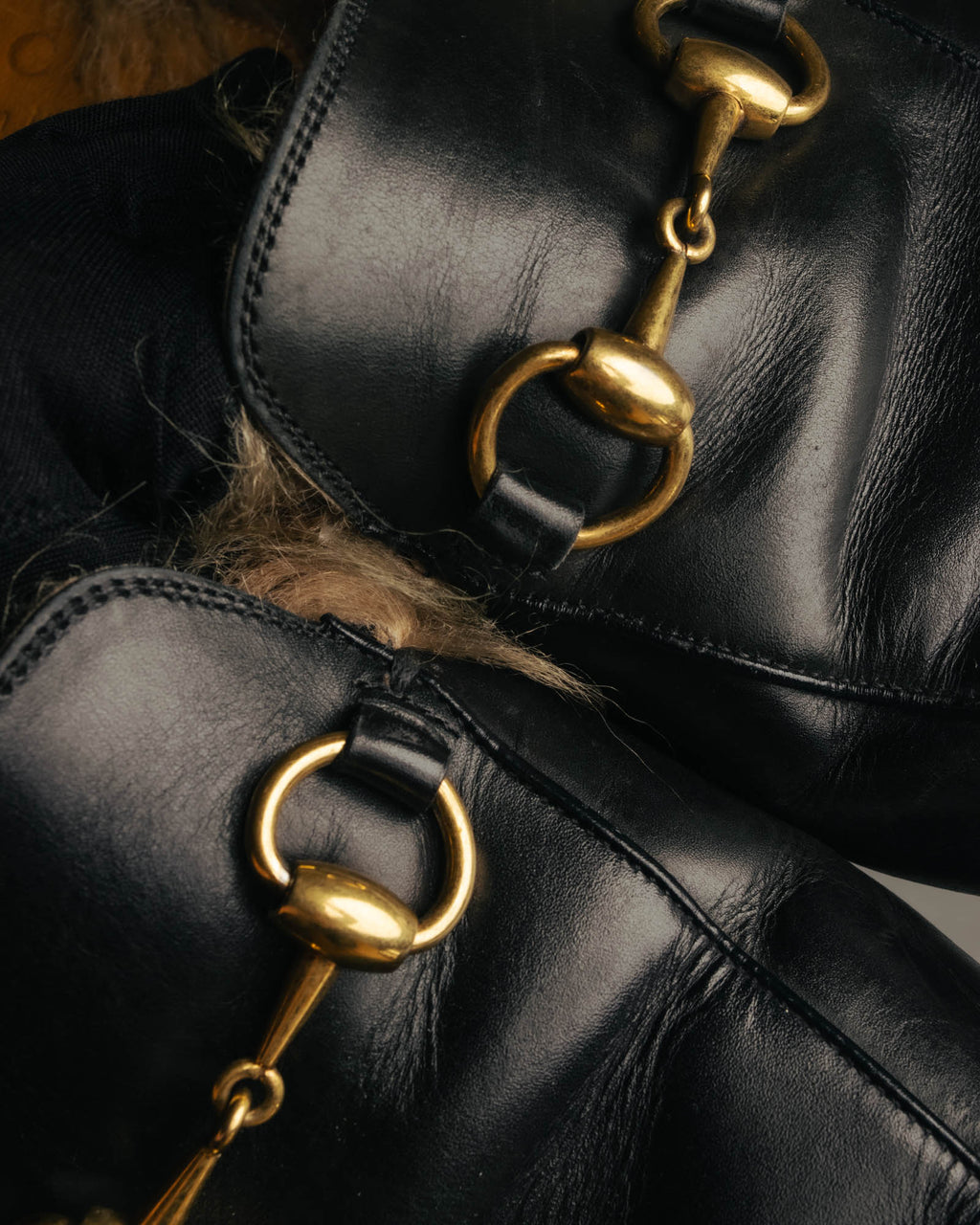 "GUCCI" 2010's Fur lined horsebit backless loafer