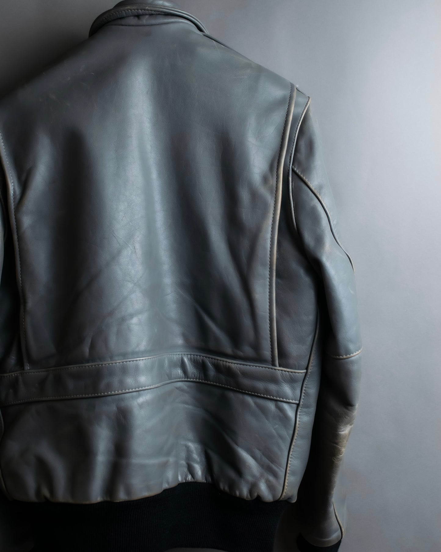 "VANSON" Out pocket design ribbed leather jacket