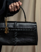 "YVES SAINT LAURENT" Whip stitch design crocodile foil stamped leather hand bag
