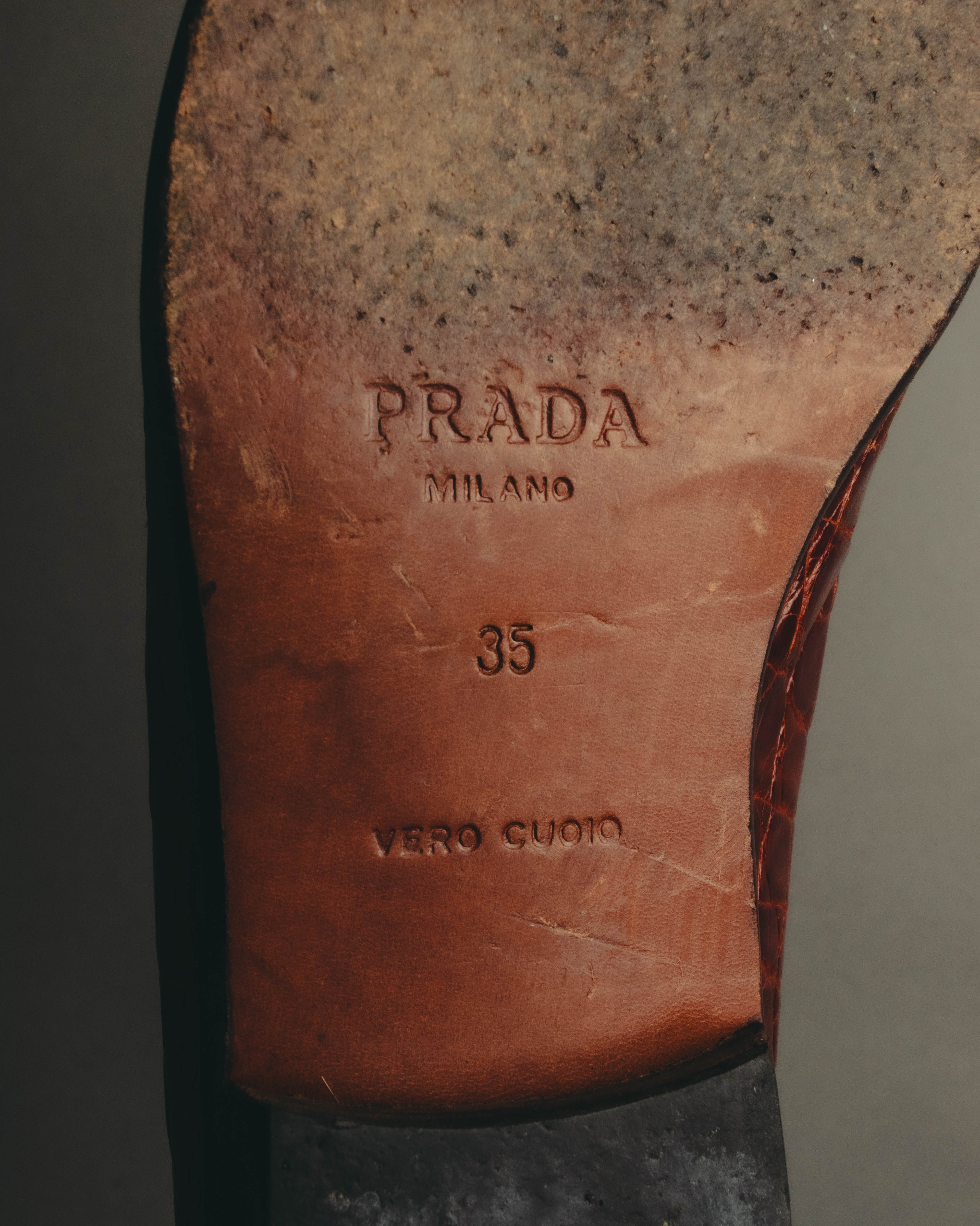 "PRADA" 90's-00's Croc embossed leather penny loafers