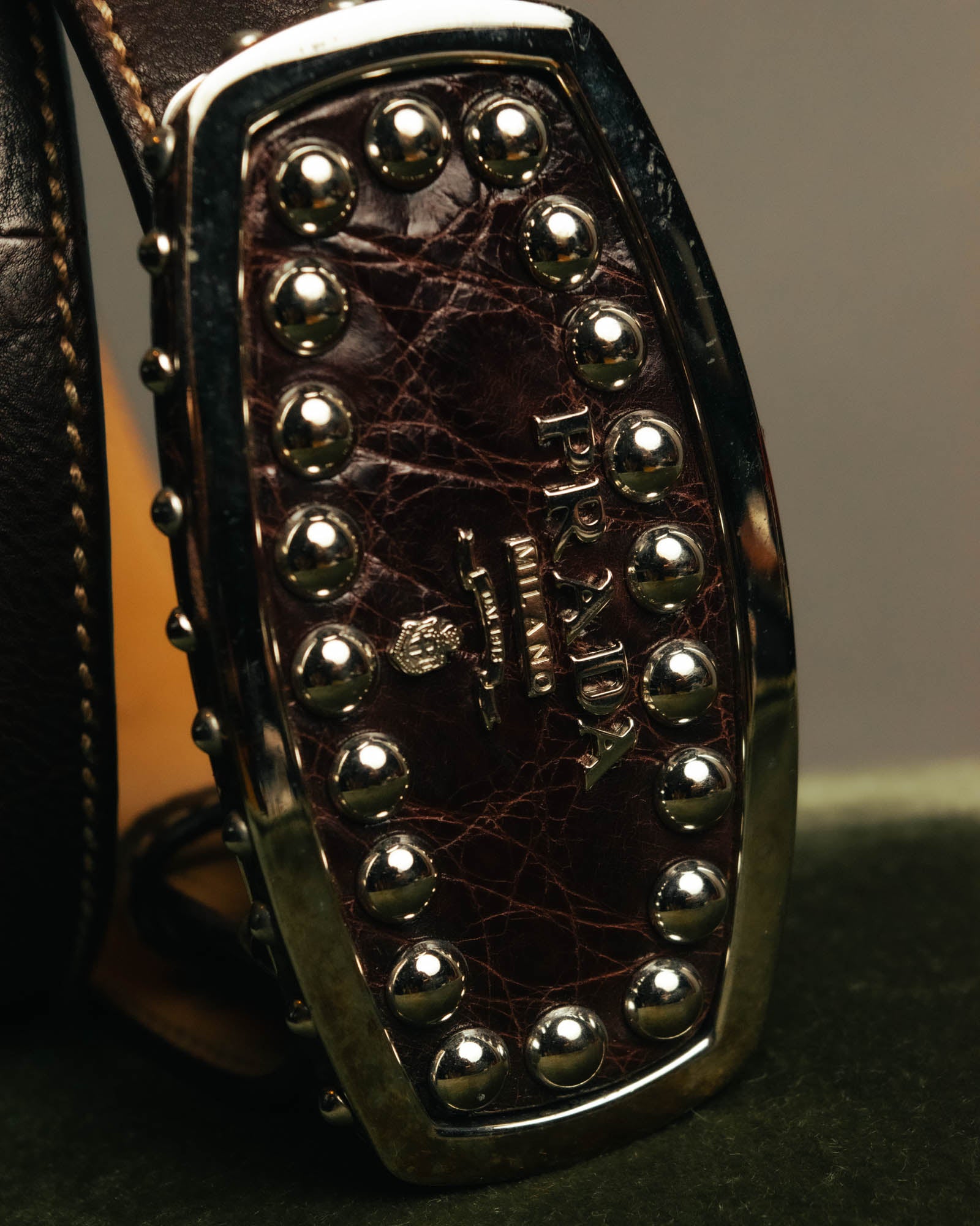 “PRADA” 90’s-00’s Studded logo leather belt