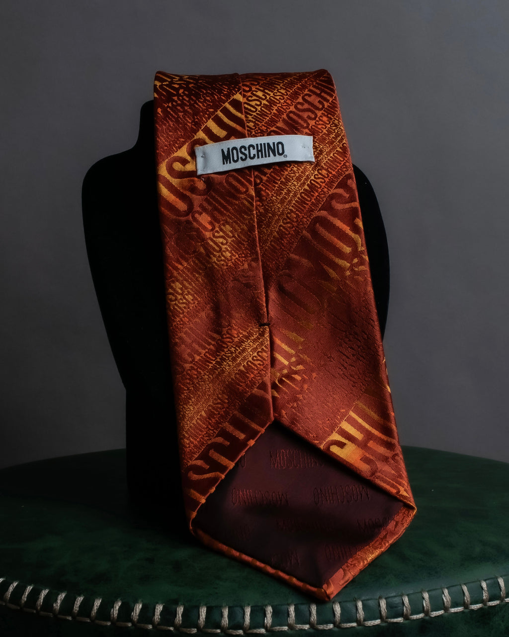 "MOSCHINO" Logo engraved patterned glossy silk necktie