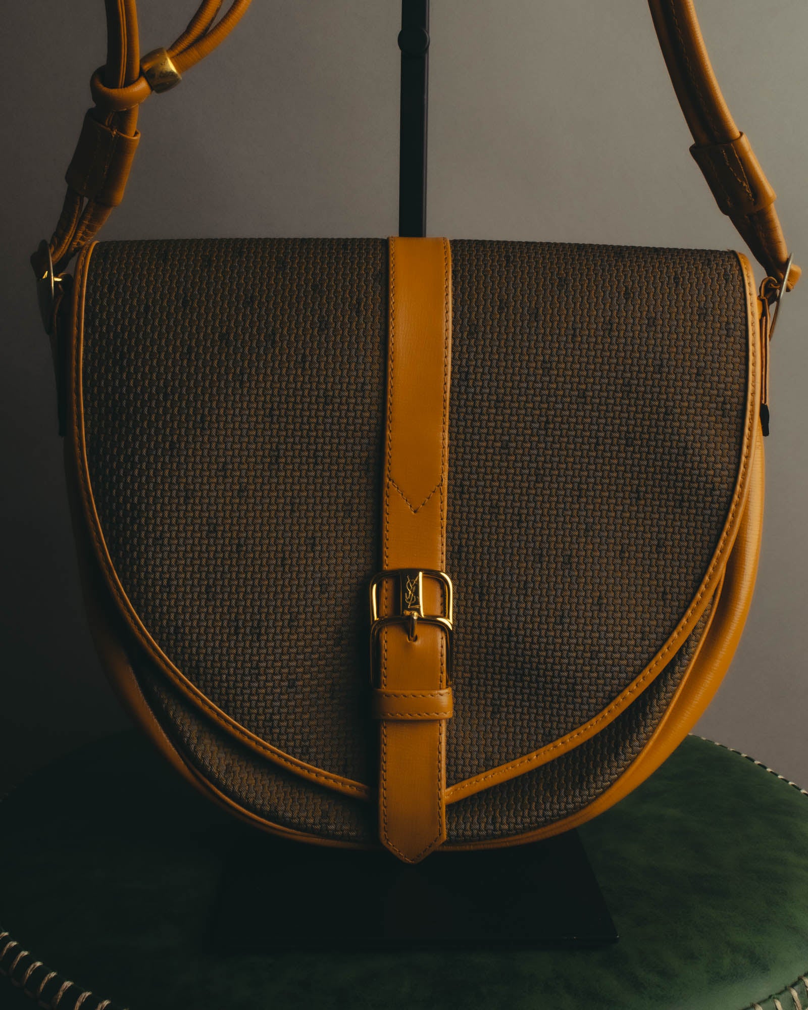 "Yves Saint Laurent" 70's-90's Woven leather shoulder bag