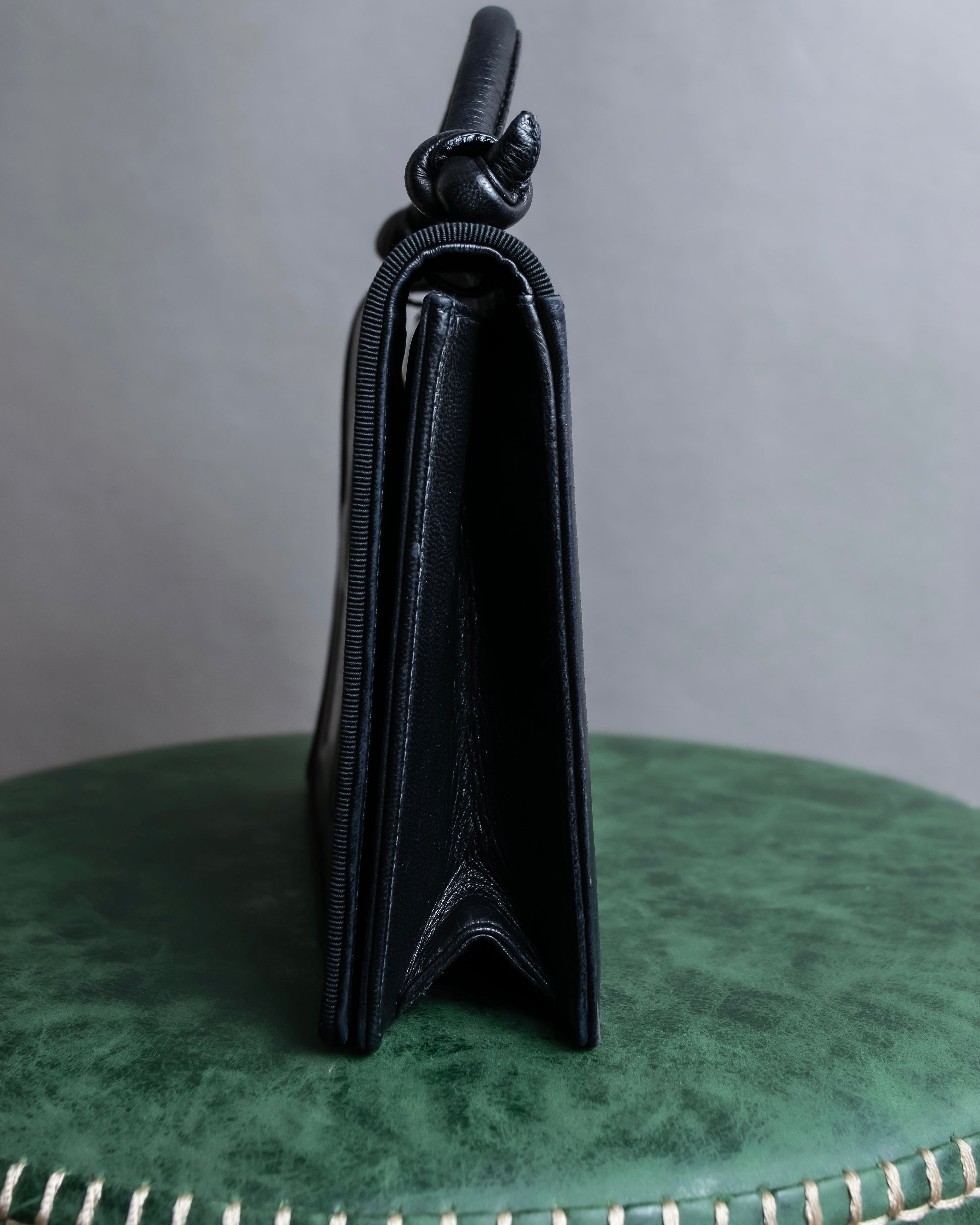 "Salvatore Ferragamo" Horizontal design pumps engraved leather one handle bag