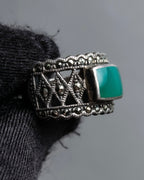 "Vintage green stone top silver ring"