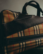 -SPECIAL- "Burberrys" 80's-90's Classic check textured leather boston bag