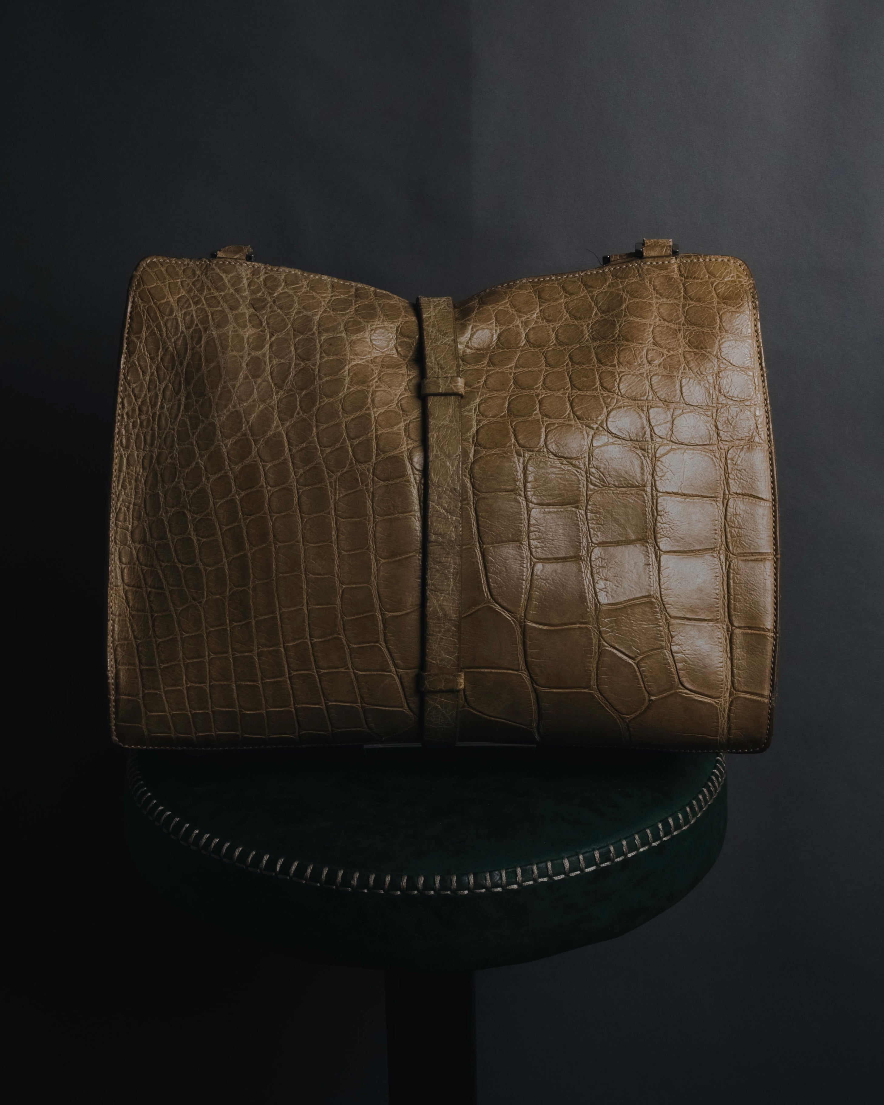 "MAURO GOVERNA" 00’s Crocodile embossed structured three compartment handbag