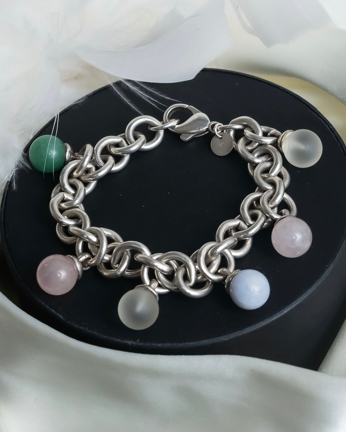 "Tiffany&Co" Multi-coloured stone motif silver bracelet