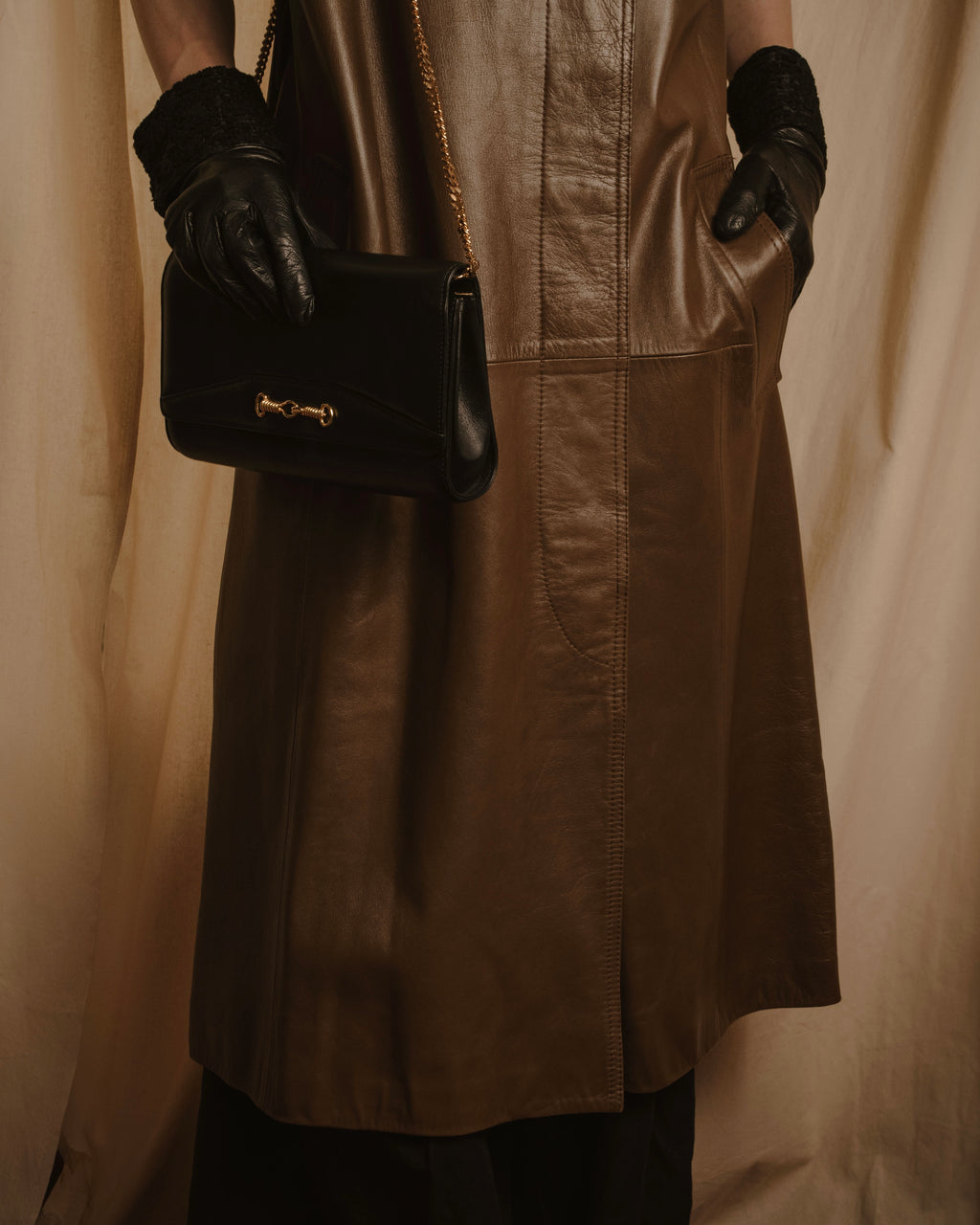 -SPECIAL- "LOEWE" 80’s Military detail stencil leather coat