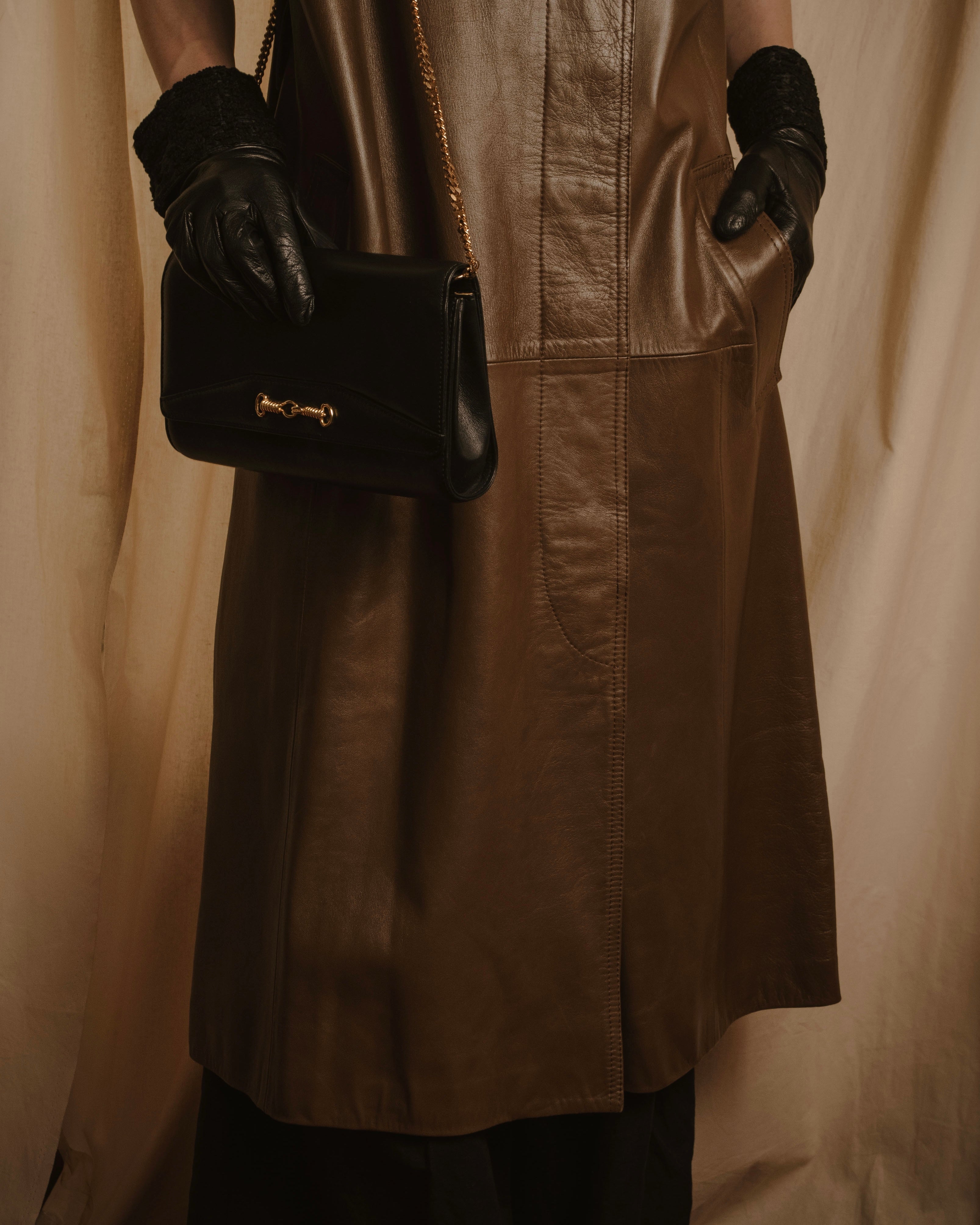 -SPECIAL- "LOEWE" 80’s Military detail stencil leather coat