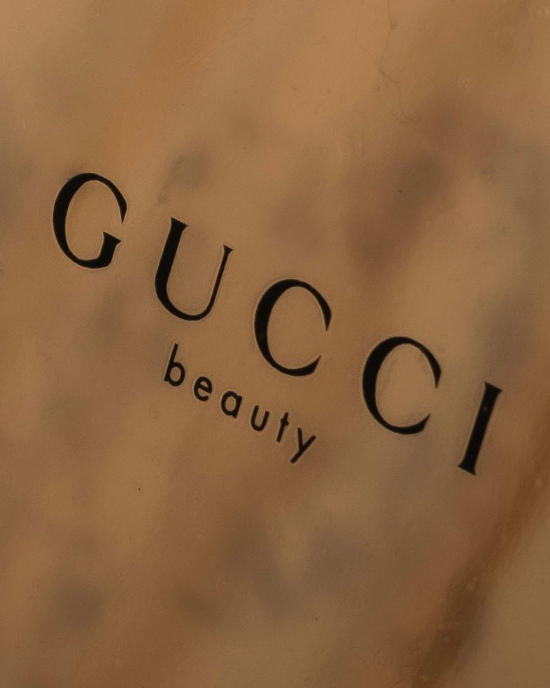 "GUCCI" Gold metal design logo engraved hand mirror