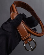"HERMES" Hand stitched contrast saddle leather belt