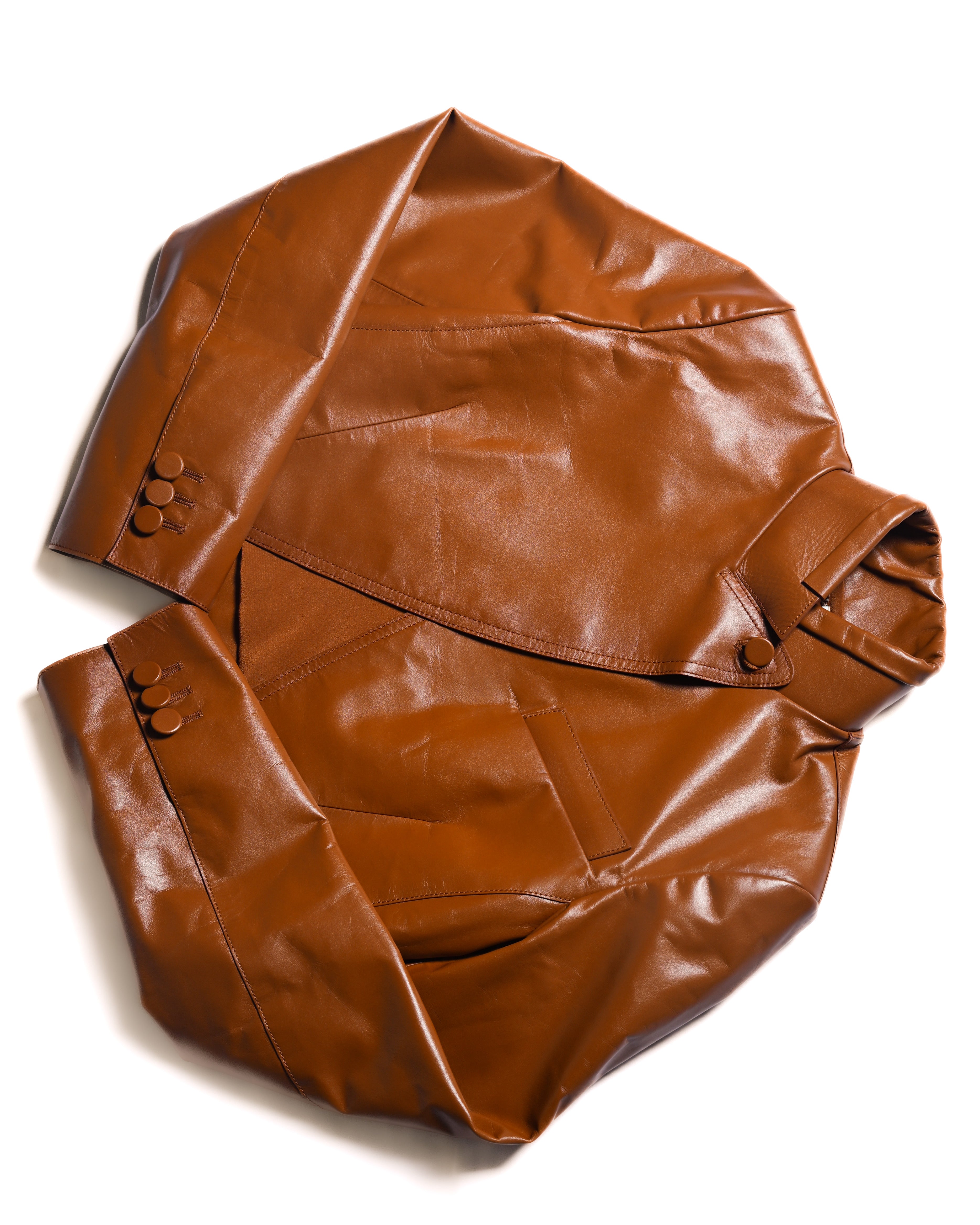 FENDI/ Back Logo Embroidery Calf Leather Short Jacket Brown