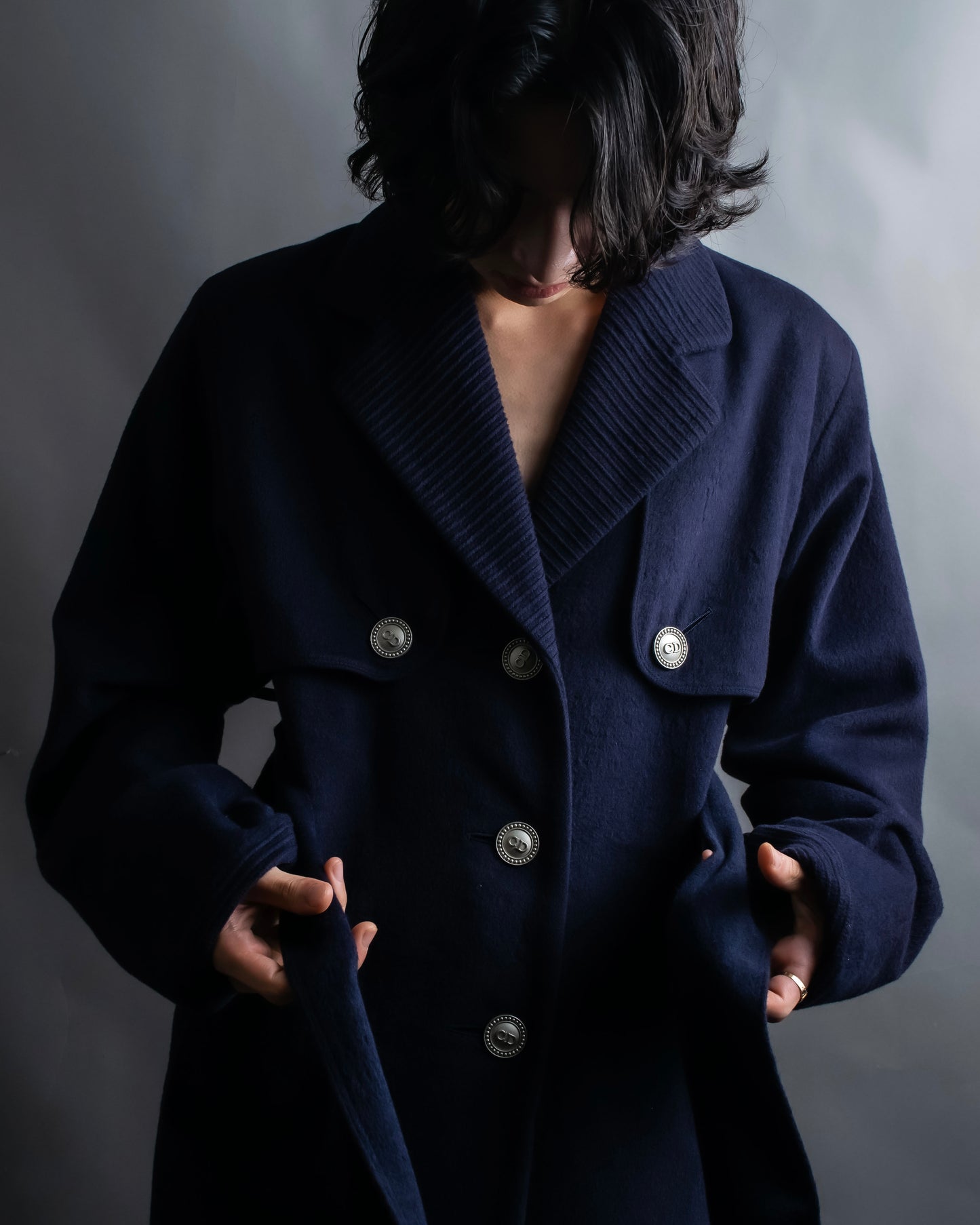 "DIOR" Double gun flap belted chester field coat