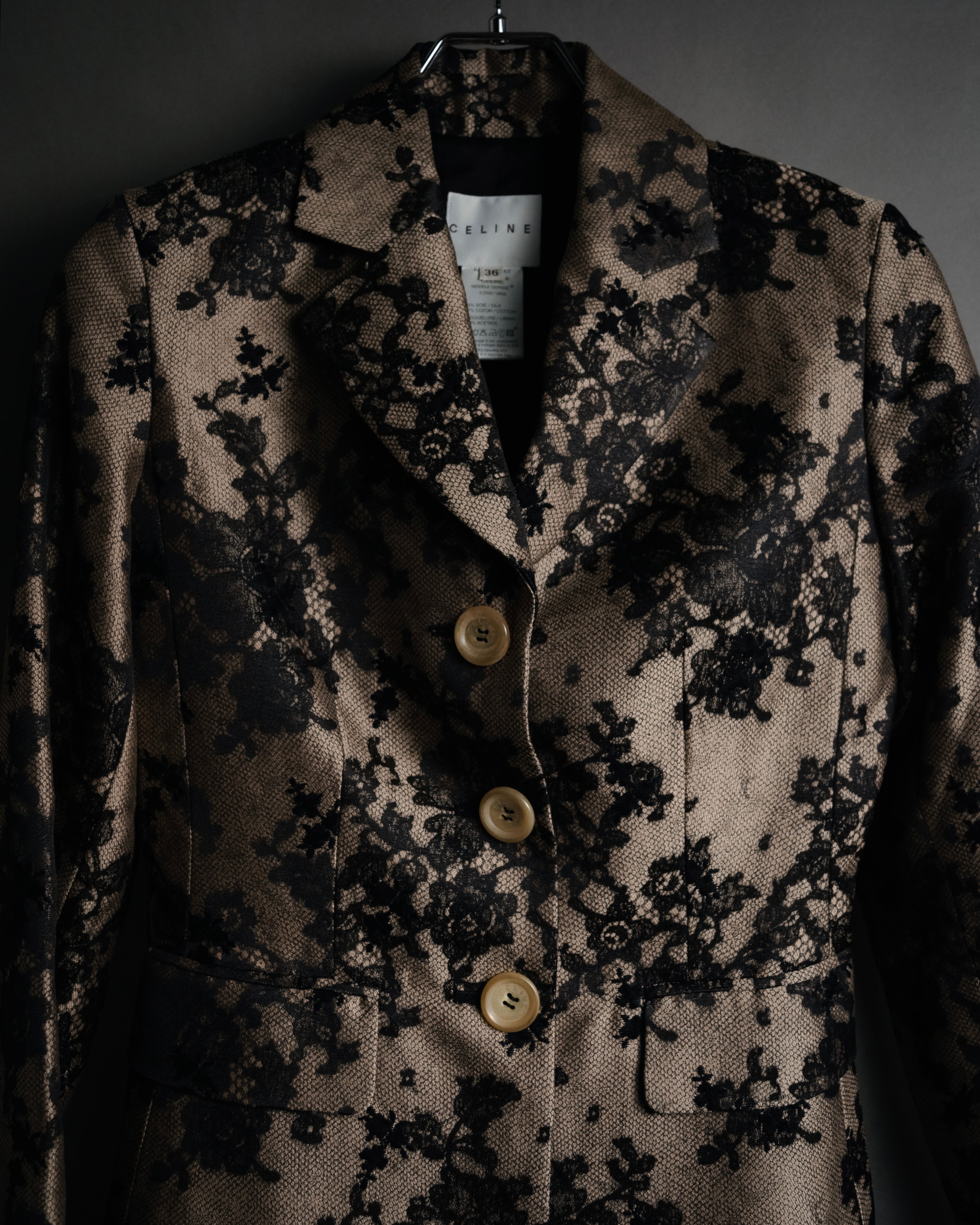 “CELINE” 00’s Lace overlay silk blend tailored jacket