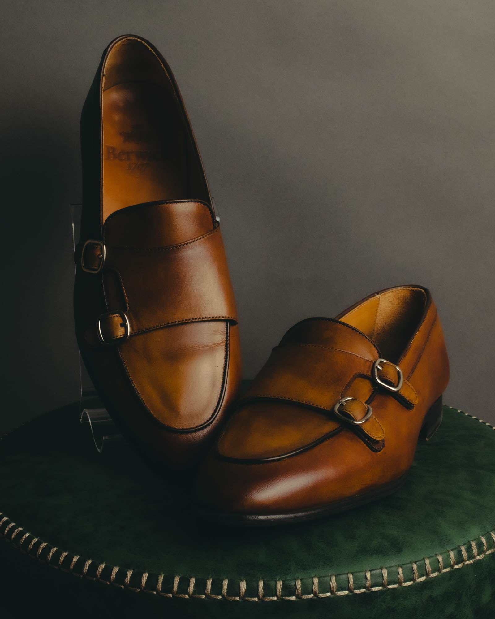“Berwick 1707” 2010’s Patina aniline leather double monk shoes