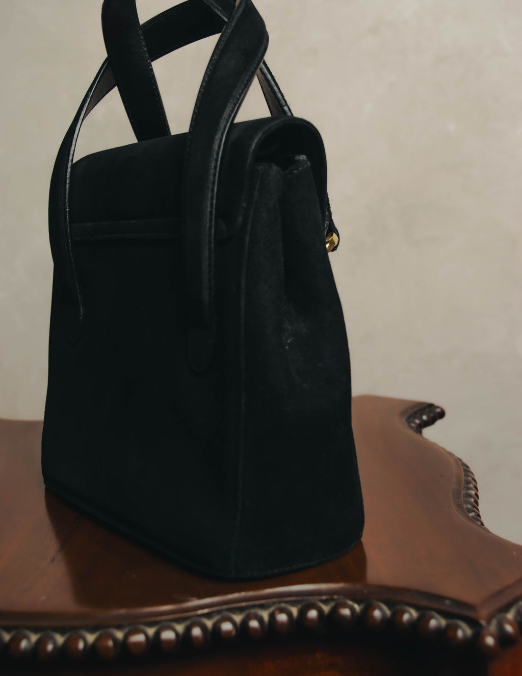 "Salvatore Ferragamo" 90's Black suede top handle handbag