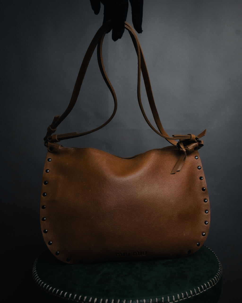"miu miu" 90’s-00’s Studded raw edge leather hobo bag