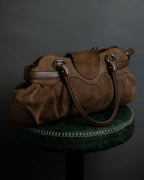 "Salvatore Ferragamo" Gathered form Gancini motif design suede hand bag