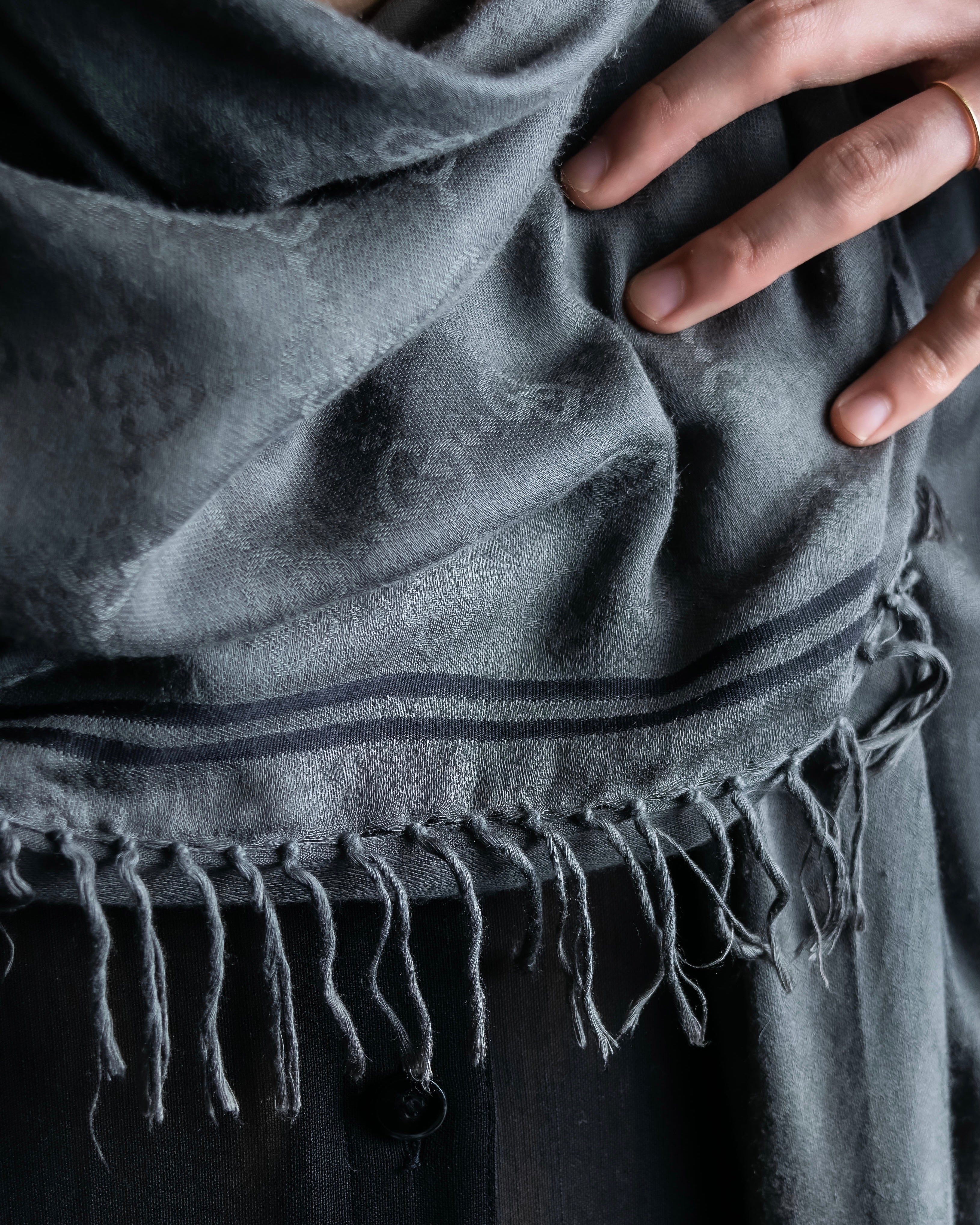 "GUCCI" GG pattern fringe detail scarf